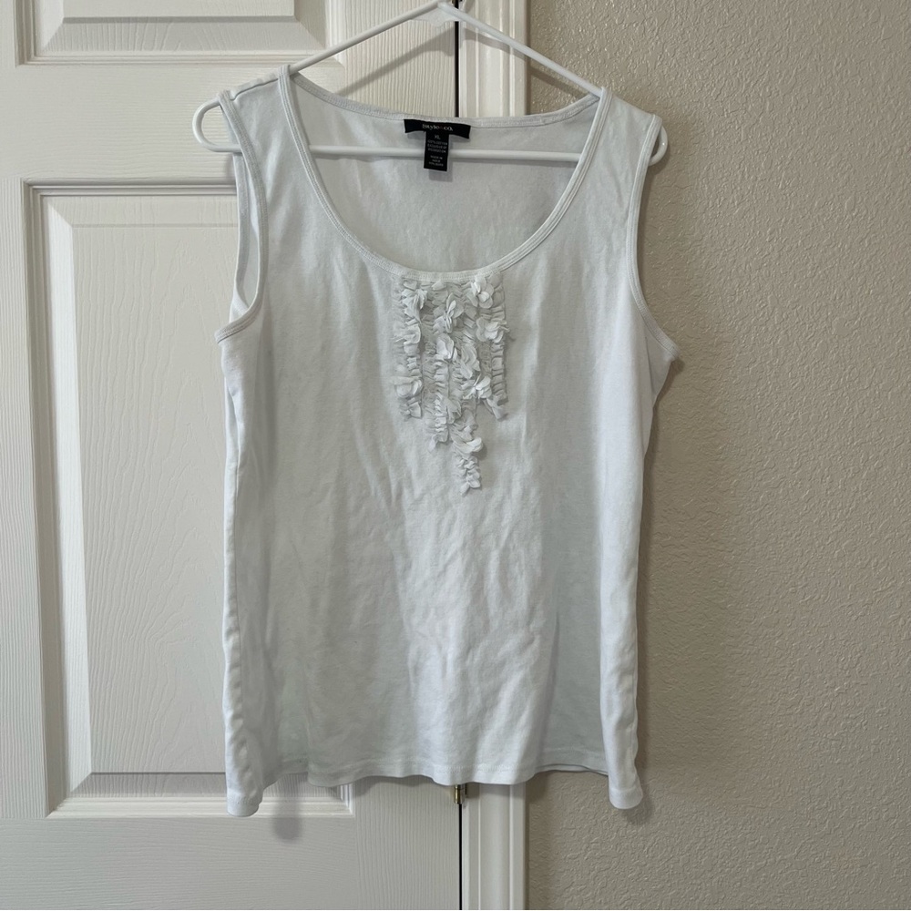 Style & Co White Floral Appliqué Y2K Sleeveless Tank Top Womens XL